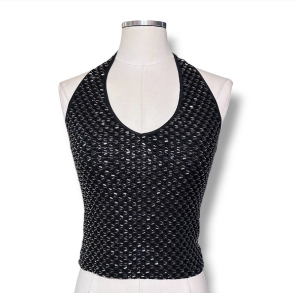 CACHÉ Black Beaded Cropped Halter VINTAGE - Picture 10 of 10